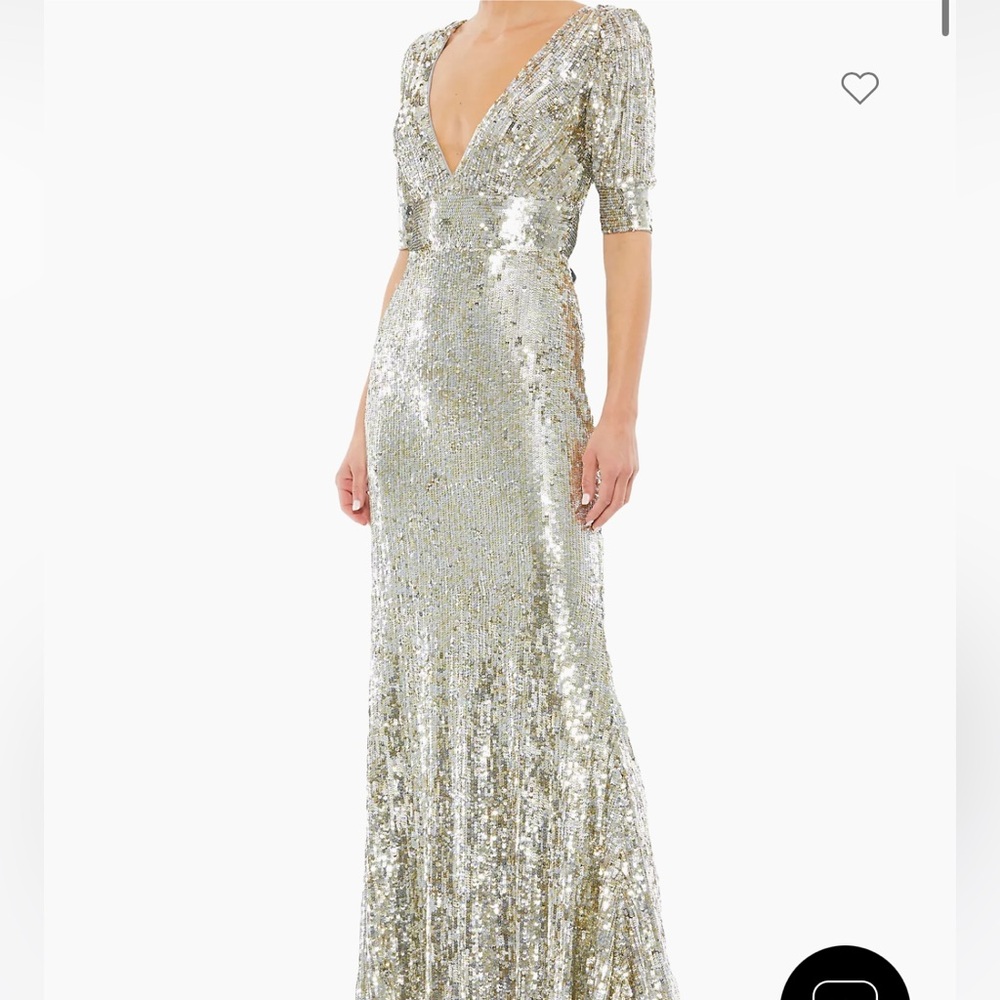 Mac Duggal silver and gold maxi gown style 4707 sequin short sleeve size 10